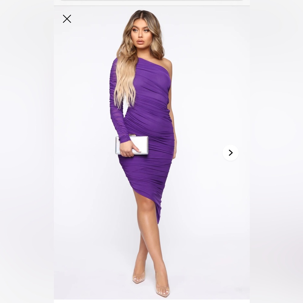 Fashion Nova Purple Ruched One Shoulder Cocktail Dress